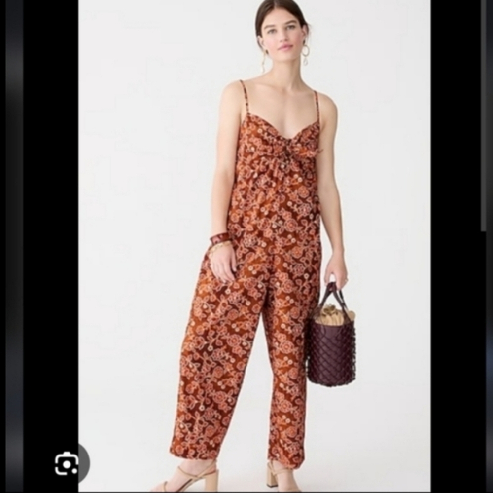 J. Crew Orange Floral Jumpsuit